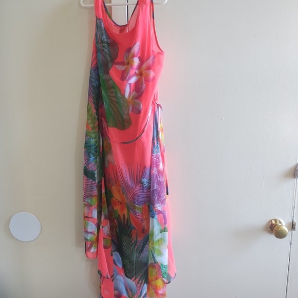Forever 21 Asymmetrical Floral Dress - Pink and Green - Picture 1 of 3